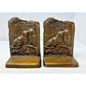 Antique Brass Art Nouveu Bookend Heavy Owls Castle 1920 Weidlich Brothers Gothic